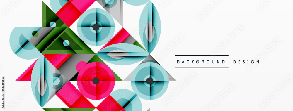 Aufkleber Abstract geometric shapes, vibrant colors, modern design. Overlapping elements create dynamic visual texture. Clean aesthetic.