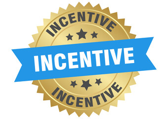 incentive. incentive round blue and gold label isolated on transparent background