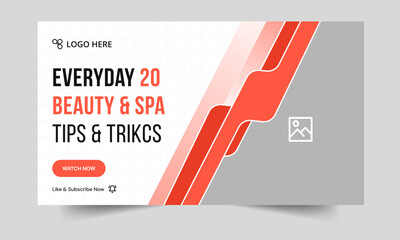 Beauty and spa tips video thumbnail banner design, salon content video cover banner design, editable vector eps 10 file format