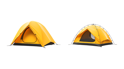 Pack Collection Two Yellow Camping Tents Perfect for Adventure Visuals set against transparent background