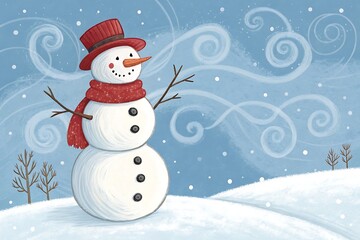 Fototapeta premium Charming Snowman in Winter Wonderland Frosty Fun and Festive Cheer