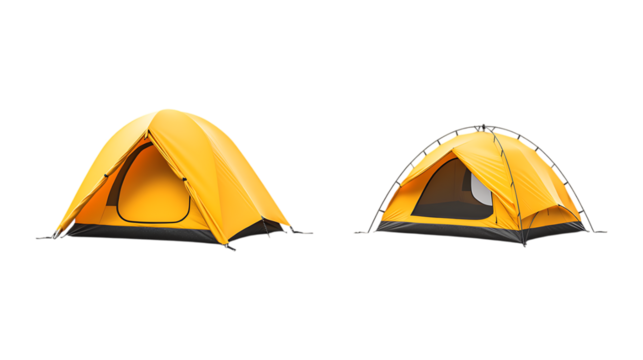Pack Collection Two Yellow Camping Tents Perfect for Adventure Visuals set against transparent background