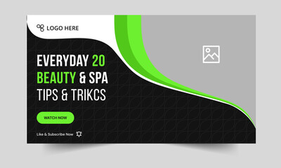Beauty and spa tips video thumbnail banner design, salon content video cover banner design, editable vector eps 10 file format