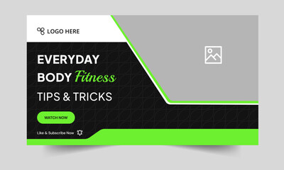Body fitness tips and tricks video thumbnail banner design, fully customizable vector eps 10 file format