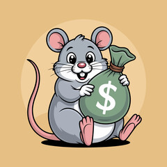 Cartoon Mouse Holding a Dollar Bag