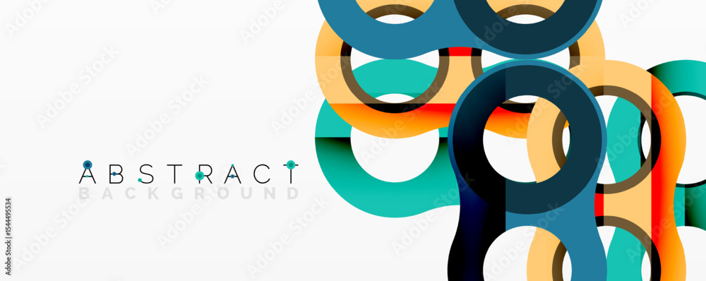 Poster Modern abstract design features overlapping colorful circles, rectangles. Clean white background provides contrast, visual appeal.