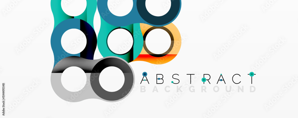 Poster Abstract circles overlap, creating vibrant colorful design. Modern geometric pattern suits backgrounds, presentations.
