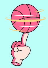 A hand spinning a basketball on one finger&mdash;symbolizing balance, skill, and street sport vibes.