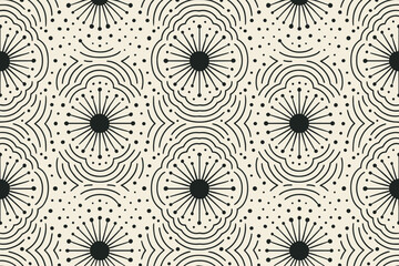 Fototapeta premium Geometric floral pattern with radial lines and dotted elements