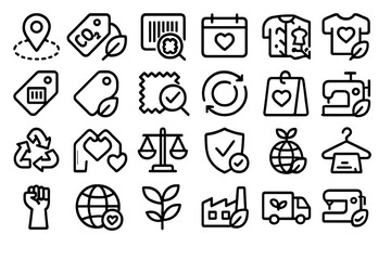 Fototapeta premium A cohesive set of 25 minimalist line-icons displayed against a dark, subtly striped backdrop