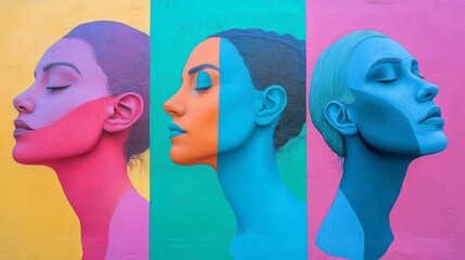 Colorful Mural of Profiles in Vibrant Hues
