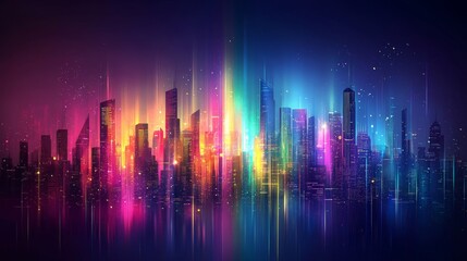 Vibrant Cityscape with Colorful Light Effects