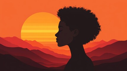Silhouette of a Woman Against a Sunset Background