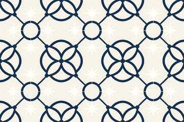 Fototapeta premium Seamless geometric floral pattern with navy blue circular motifs