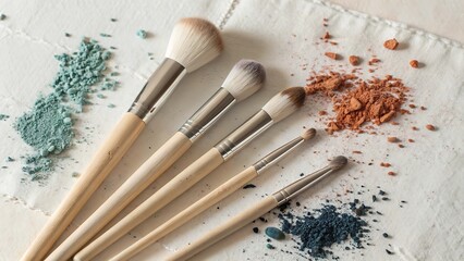 Professional makeup brushes and eyeshadow powder in a stylish beauty still life arrangement