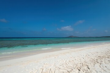 Tropical Beach White Sand Turquoise Water Clear Sky Island View
