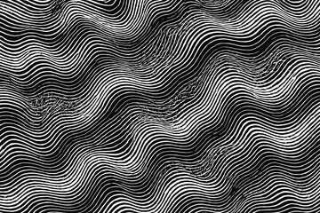 Abstract black and white pattern with dynamic, flowing wavy lines and texture.