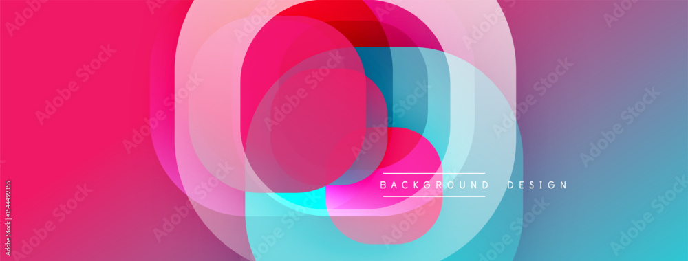 Poster Abstract colorful overlapping circles create dynamic background. Gradient hues blend, forming modern visual composition.