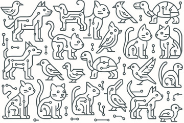 Obraz premium Tech-style animal pattern with circuit-inspired line art