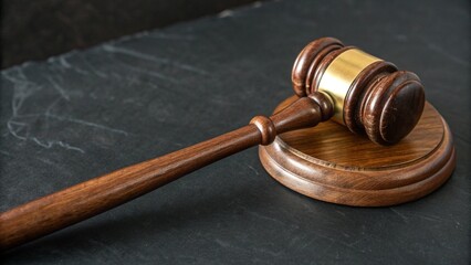 Obraz premium Wooden Gavel on Dark Background Symbol of Law and Order