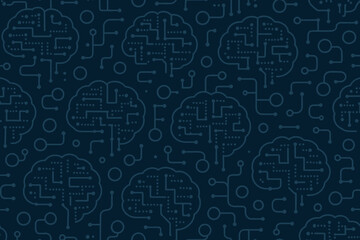 Fototapeta premium Dark seamless pattern of brain circuits and tech connections