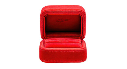 Red velvet jewelry box open, showing interior