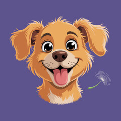 Fluffy Dog with a Dandelion