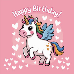 Happy Birthday Unicorn With Hearts