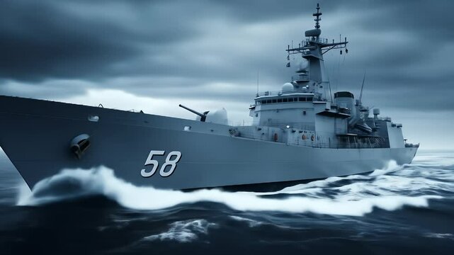 World War Military Navy Ship Stormy Ocean Warship