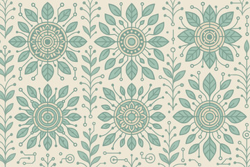 Floral pattern with nature-inspired elements and circuit-like designs.
