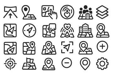 Minimal dark-themed navigation and map UI icon set