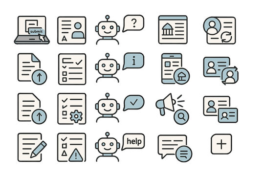 Minimalist vector UX icon set for forms, notifications, and chatbots