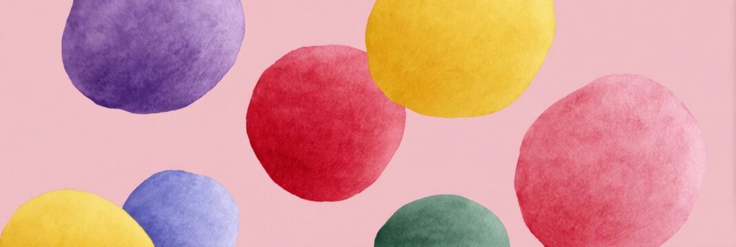 Playful watercolor bubbles float on a pastel pink canvas, evoking Holi celebrations and World Art Day joys