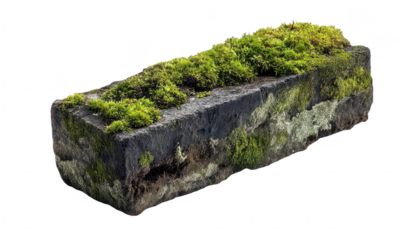 Moss-covered, aged stone brick