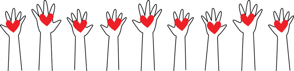 Obraz premium Cheerful Line Art of Hands Holding Hearts Vector