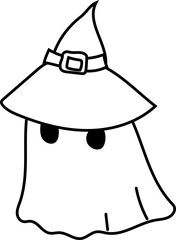 Halloween ghost with witch hat and mysterious eyes