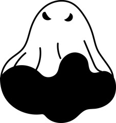 Big-eyed ghost sitting with spooky expression