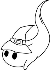 Cute Halloween ghost illustration with witch hat and spooky expression