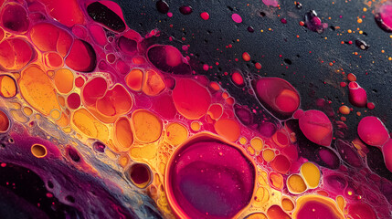 Bold red and orange liquid shapes on black, high-contrast energetic abstract design