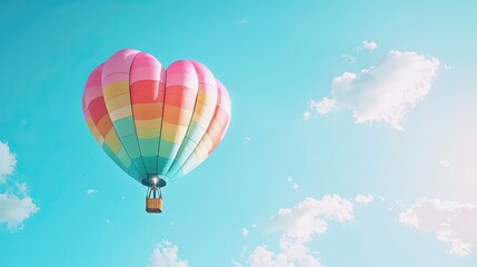 Fototapeta premium Colorful heart-shaped hot air balloon against a vibrant sky.