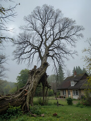 Fallen tree after storm damaged.