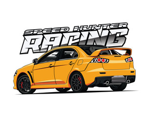 Yellow Sports Car Racing Vector Illustration for Sticker, Poster and wallpaper without background