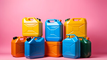 Plastic jerrycan on color background
