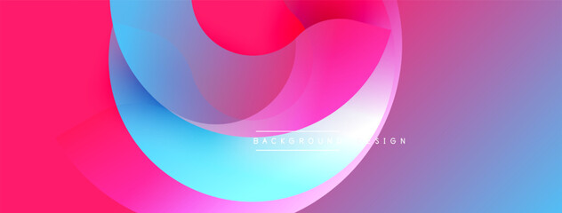 Abstract gradient layers create dynamic pink, blue visual. Smooth shapes overlap, forming modern background design. Vibrant colors blend seamlessly.