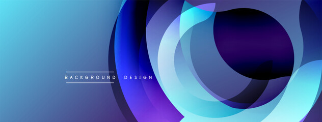 Abstract blue purple design. Overlapping circles create dynamic visual effect. Modern background suitable for presentations, websites.