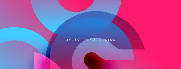 Abstract background features overlapping colorful shapes. Pink, blue, purple hues create dynamic visual effect. Modern design element.