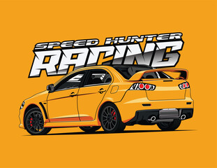 Yellow Sports Car Racing Vector Illustration for Sticker, Poster and wallpaper