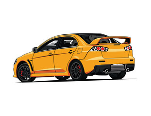 Yellow Sports Car Racing Vector Illustration