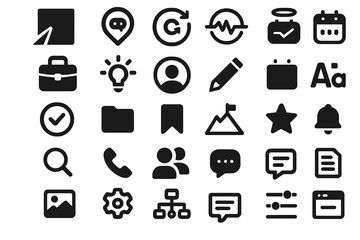 Fototapeta premium Set of black solid UI and business icons on dark brushed background