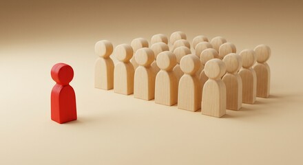 Red Figure Stands Out from the Crowd of Wooden Figures (1)